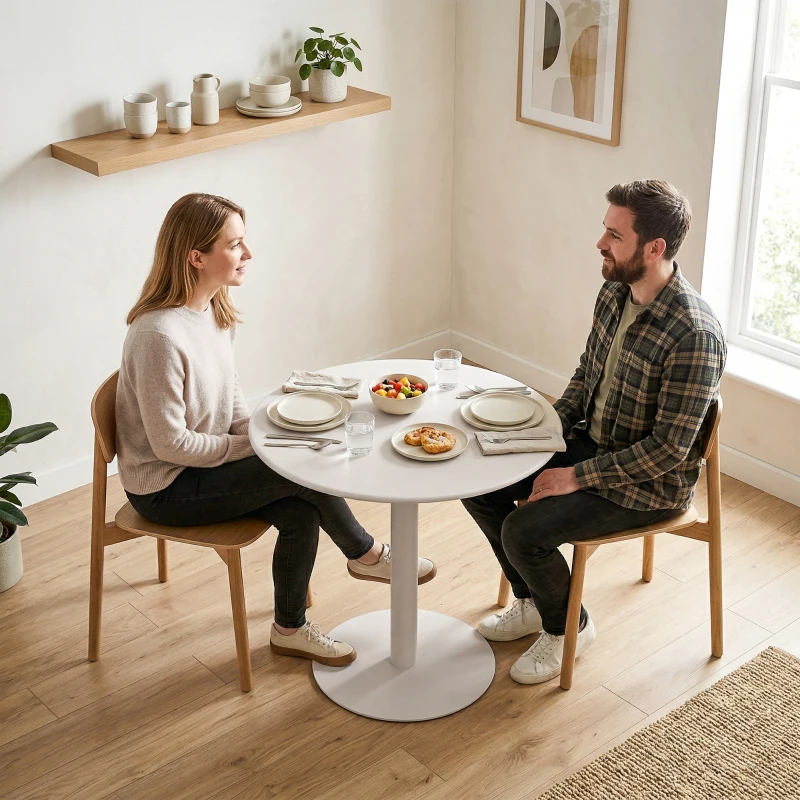 HOMCOM Runder Küchentisch für 2 Personen mit Stahlgestell, platzsparend, 60 x 60 x 72 cm, Beige