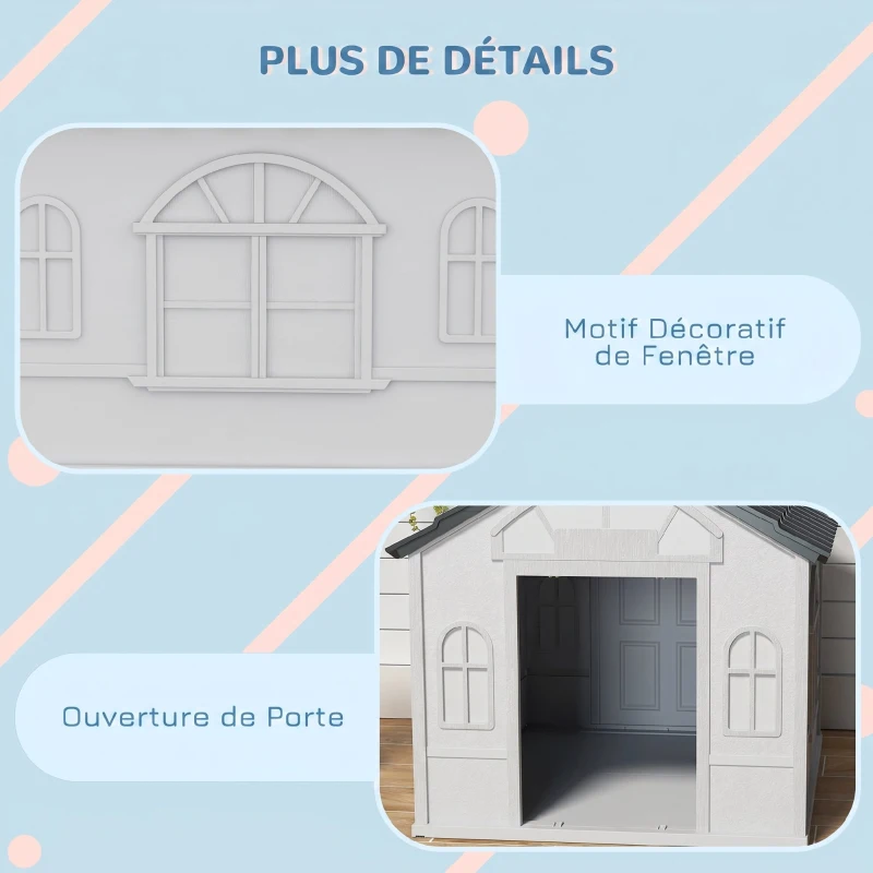 PawHut Niche pour Chien Extérieur avec Toit en Pente et Porte Avant Ouverte, pour Chiens Moyens et Grands, 84,2x98,2x82cm, Gris