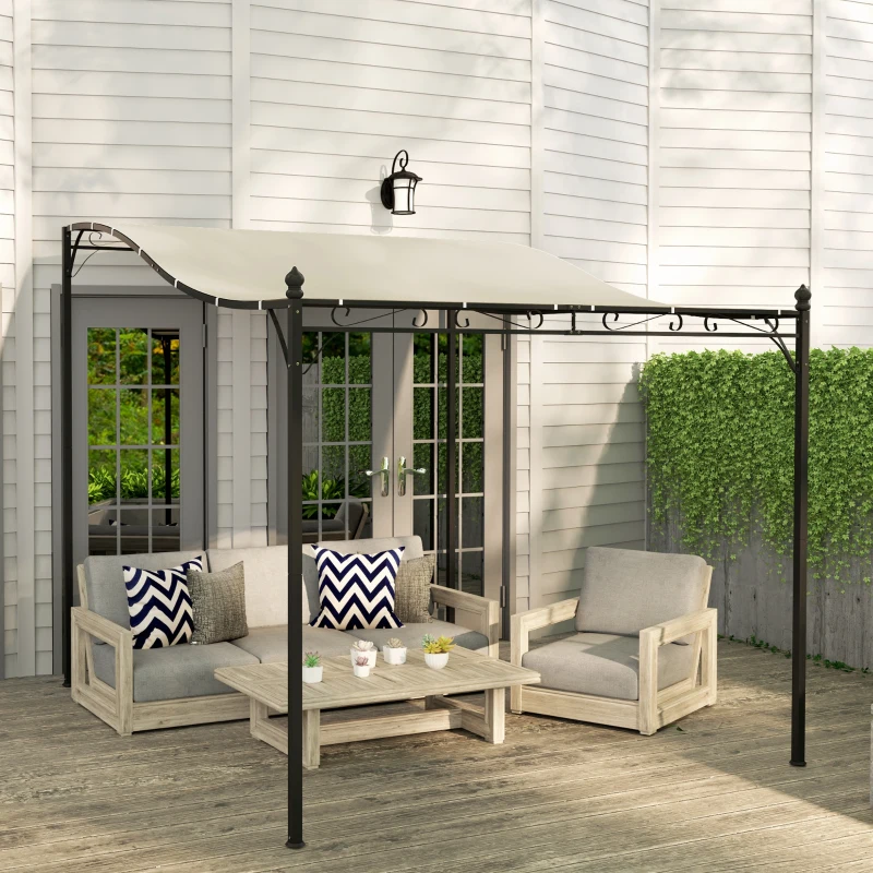 Outsunny Pergola Addossata Ricurva con 16 Fori di Drenaggio, in Metallo e Poliestere, 248x298x200/250 cm, Bianco Crema