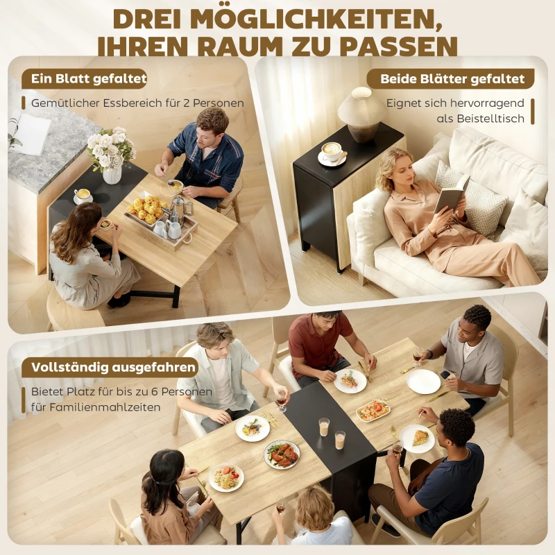 HOMCOM Klapptisch Esstisch Beistelltisch Eiche Metallrahmen Küche Wohnzimmer Dunkelholzfarbe+Schwarz