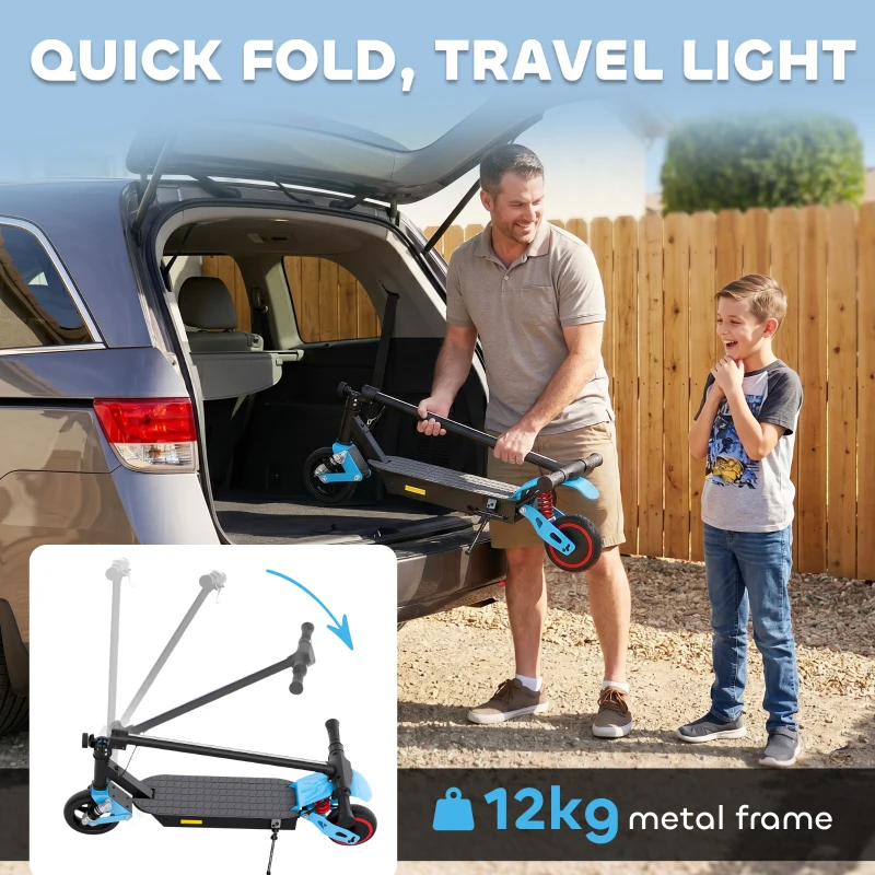 AIYAPLAY Foldable Kids Electric Scooter with LCD Display, Dual Shock Absorption, Up to 15 KM/H, Max Range 6 KM for Age 6-14, Blue