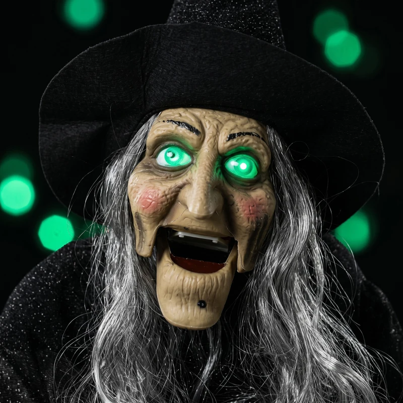 HOMCOM 94cm Animated Witch Halloween Decoration, Scary Halloween Animatronics Decor with Sound Touch Activated & Light Up Eyes