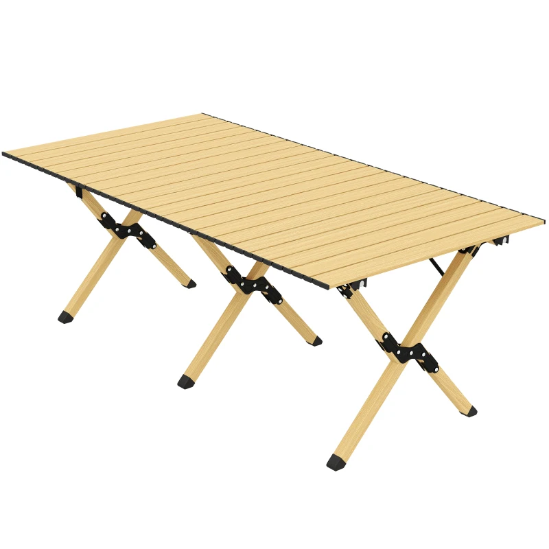 Outsunny Campingtisch 117 x 60 cm Aluminium Klapptisch mit Aufrollbare Tischplatte Holz-Optik Tragetasche wasserdicht