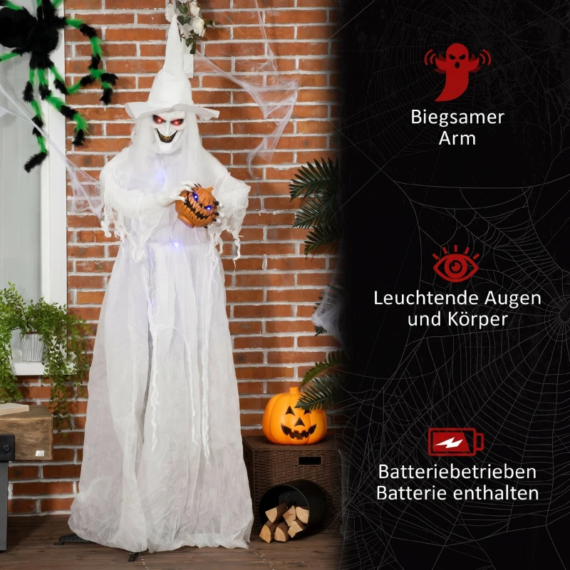 Outsunny 189 cm Weiße Hexe mit Kürbiskopf, lebensgroße Halloween-Außendekoration