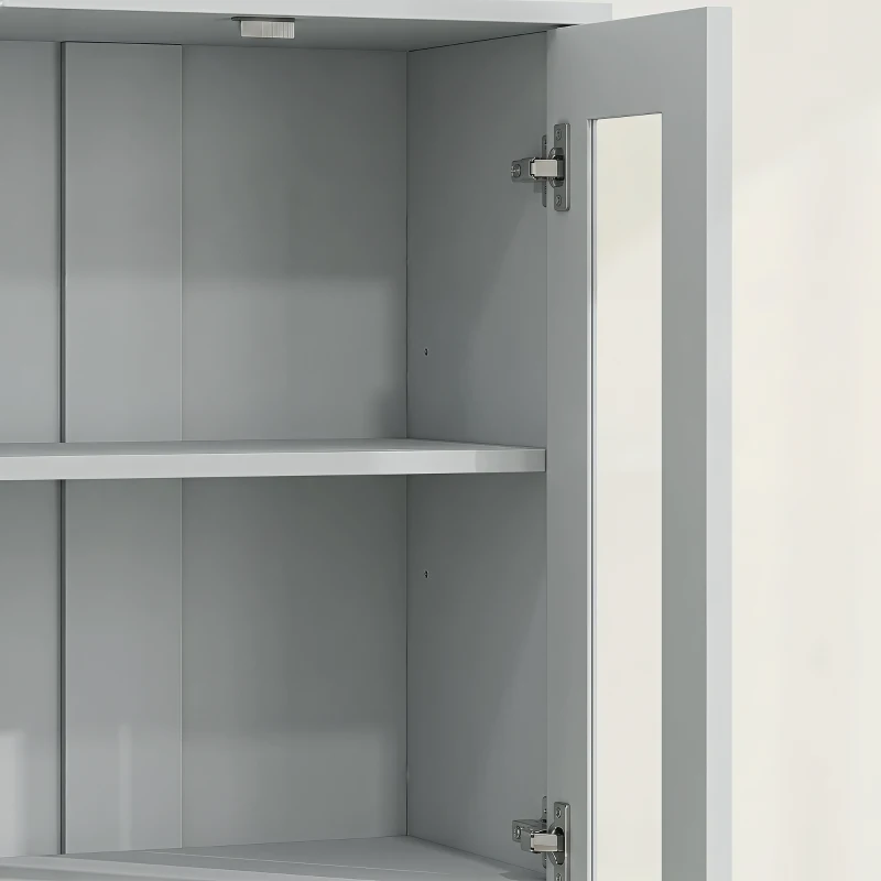 HOMCOM Tall Bathroom Storage Cabinet, 6-Tier Slim Bathroom Cabinet with Adjustable Shelf, 4 Soft-Close Doors, Dusty Blue