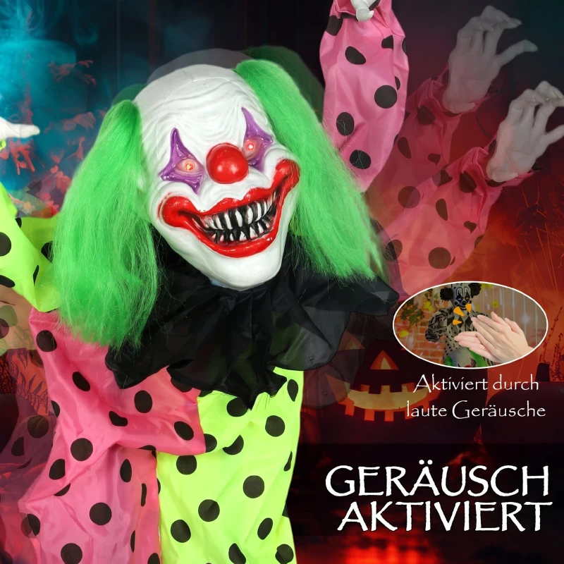 Outsunny Stapelbare Halloween-Animatronics-Clowns mit roten leuchtenden Augen für Indoor-Party-Requisiten