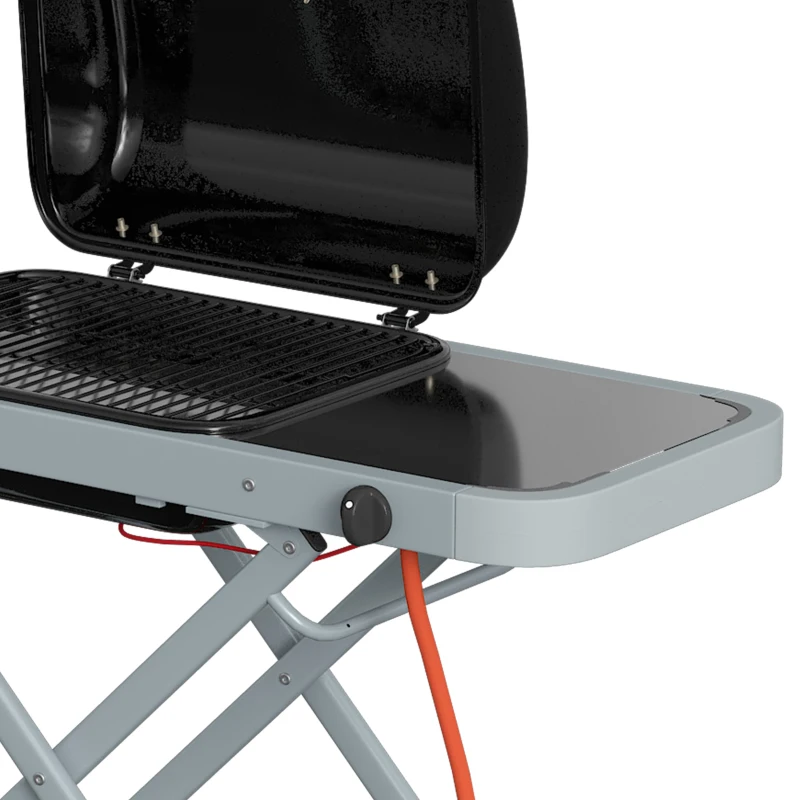 Outsunny Foldable Gas BBQ Grill with Side Table, Portable Gas Barbecue Grill with Thermometer, Grease Box, Wheels, 2.5 kW, Black