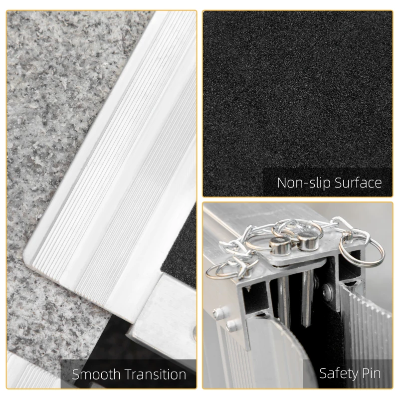HOMCOM Rampa per Sedia a Rotelle Portatile Pieghevole, 91x72 cm, in Alluminio, Capacità 270 kg, Argento