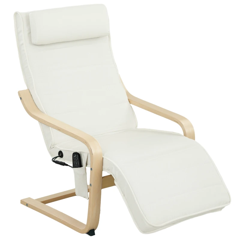 HOMCOM Fotoliu de Relaxare Încălzit și cu Masaj, cu Suport pentru Picioare Reglabil și Telecomandă, 67x95x101 cm, Crem