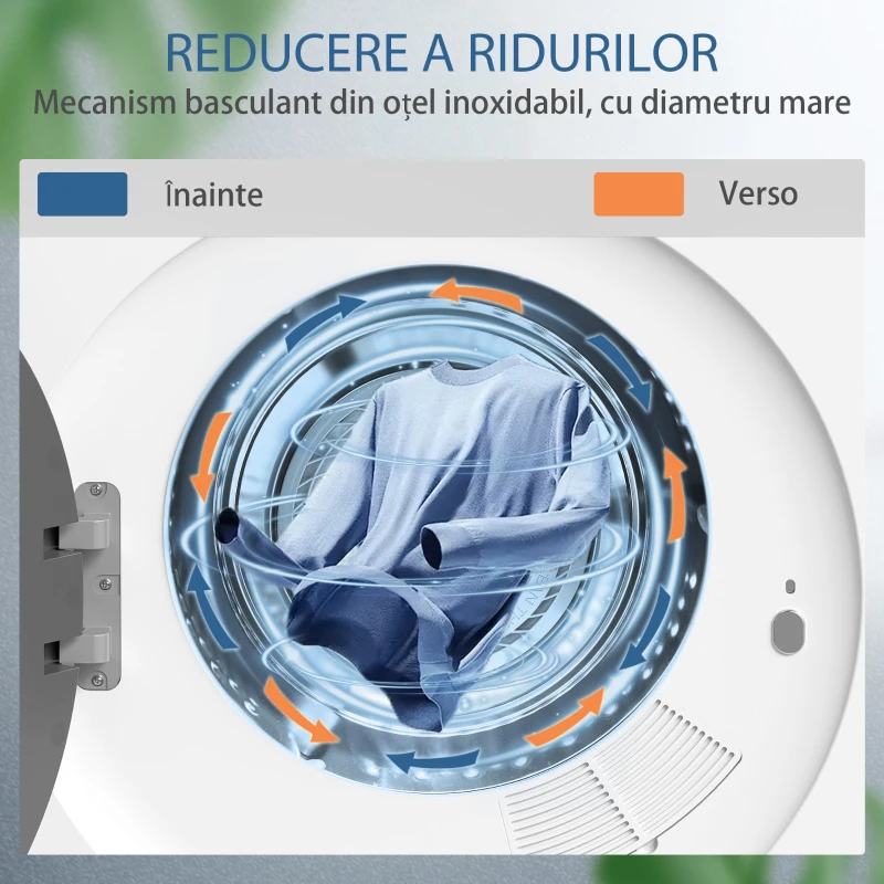 HOMCOM Mini Uscător de Rufe Portabil, 4 kg, Display LED, Compact 800W, ABS,  Tambur din Oțel Inoxidabil, Alb