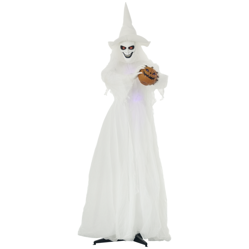 Outsunny 189 cm Weiße Hexe mit Kürbiskopf, lebensgroße Halloween-Außendekoration