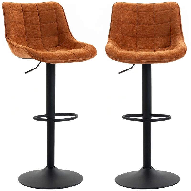 HOMCOM Set 2 drehbare und höhenverstellbare Barhocker mit Metallbasis und Rückenlehne, Orangebraun