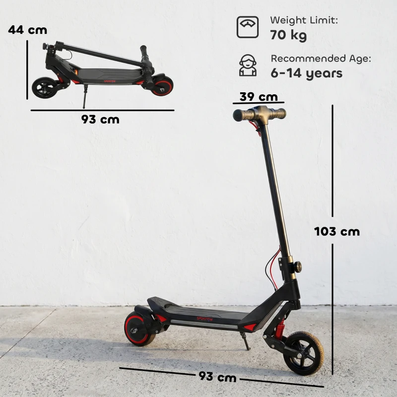 SPORTNOW Electric Scooter for Kids, Foldable E Scooter for Age Age 6+ with LED Display, RGB lights, Up to 16km/h, Black