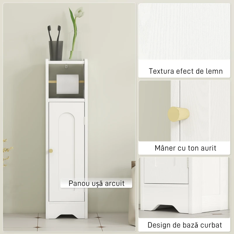 HOMCOM Dulap pentru Hârtie Igienică din Lemn cu Compartiment și Raft Reglabil, 21x20x79 cm, Alb
