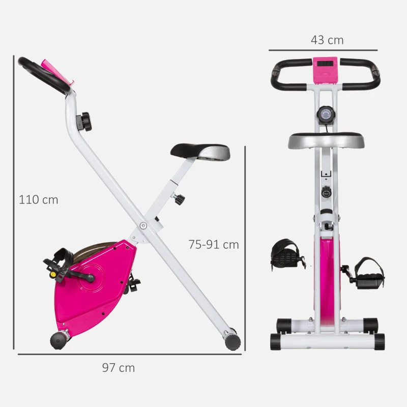 SPORTNOW Cyclette Pieghevole Magnetica a 8 Livelli con Display LCD, Rotelle e Sellino Regolabile, Rosa e Bianco
