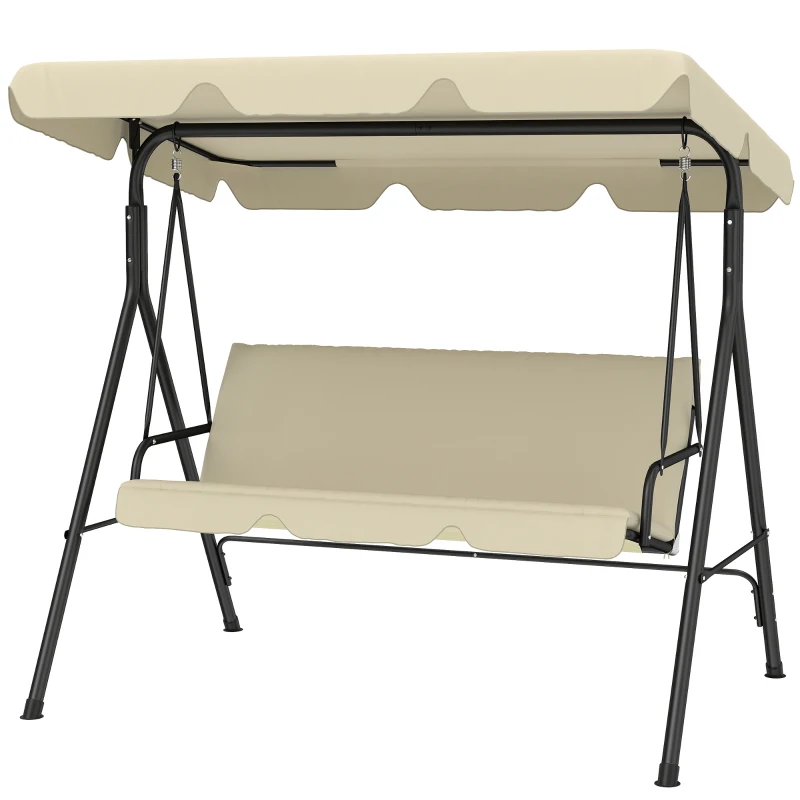 Outsunny Balancín de Jardín Exterior Columpio de 3 Plazas con Toldo Ajustable y Marco de Acero 172x118x153 cm Beige