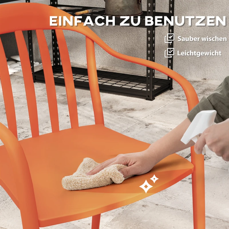Outsunny Weerbestendige Tuinstoelenset van 4 Kunststof Stapelstoelen met Armleuning en Rugleuning Tot 120 kg Belastbaar
