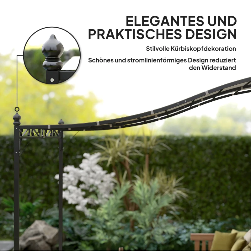 Outsunny 3 x 2,5 m pergola, wandgemonteerde tuinpergola, waterbestendig, metalen frame, afvoergaten, schaduwdoek, crèmewit