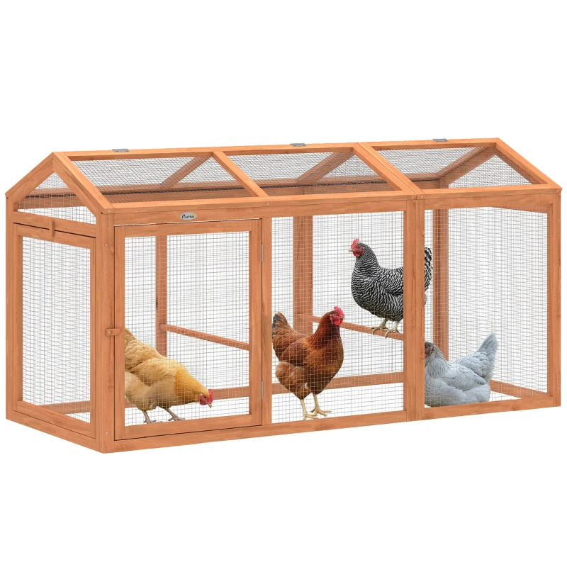 PawHut Hühnerstall Freilaufgehege mit Sitzstange Doppeltüren, aus Holz und Metall, für 4 Hühner, 156 x 70,5 x 84 cm Orange