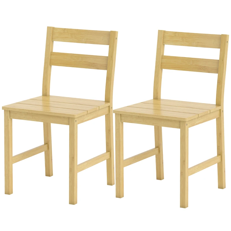 HOMCOM Lot de 2 chaises de salle à manger en bambou, chaises de cuisine sans accoudoirs avec assise à lattes, bois naturel