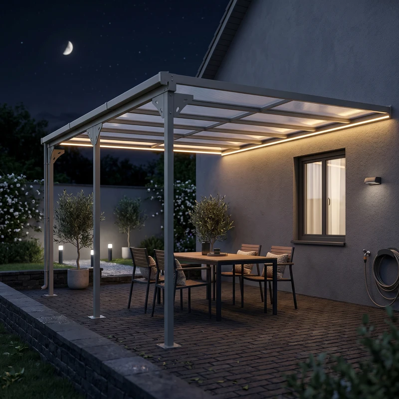 Outsunny 4.35 x 3m Outdoor Patio Gazebo Pergola, Retractable Pergola Canopy Aluminum Post & PC Roof,  Grey
