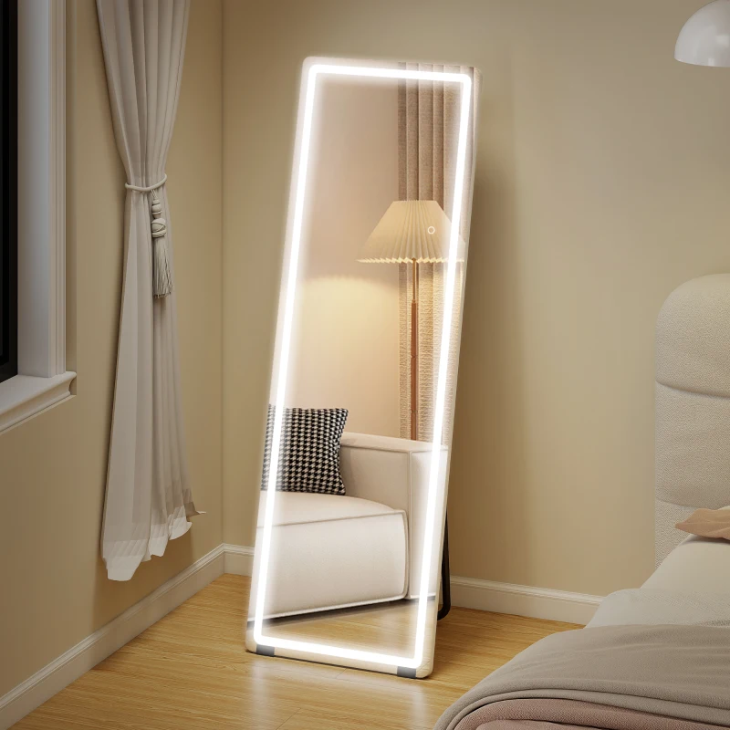 HOMCOM Espejo de Pie Cuerpo Entero con Luces 150x50 cm sin Marco 3 Temperaturas de Color Brillo Ajustable Transparente