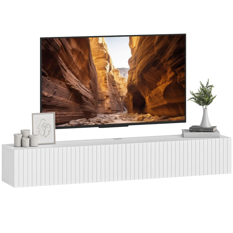 HOMCOM Wandhängendes TV‑Möbel 140 cm, TV‑Lowboard für Fernseher bis zu 182,9 cm, 2 Klapptüren, 140x25x22cm, weiß