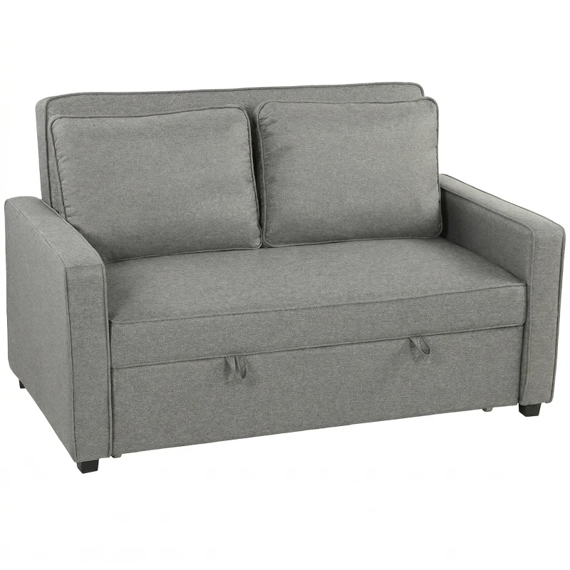 HOMCOM 3 în 1 Canapea Extensibilă 2 Locuri cu Spătar Reglabil pe 3 Poziții, 2 Perne, Material Textil Tip In Gri