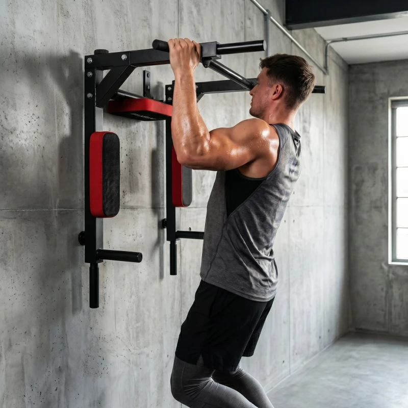 SPORTNOW Wand-Klimmzugstange, 2-in-1 Profi-Klimmzug- und Dipstation für das Heimtraining, bis 200 kg, Rot