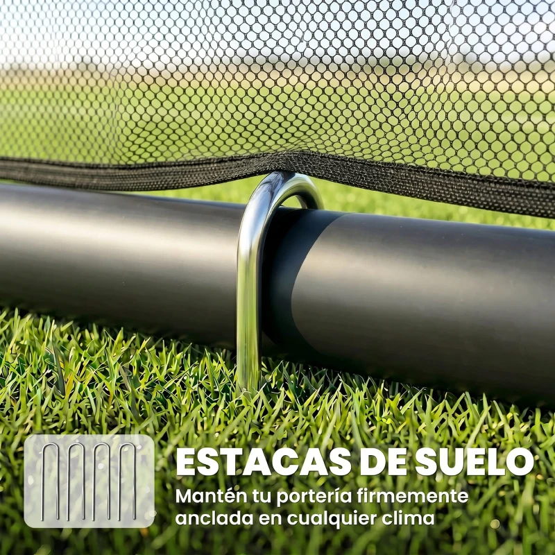 SPORTNOW Portería de Fútbol para Jardín 300x120x200 cm con Red Resistente Estructura Metálica y Piquetas para Suelo Negro