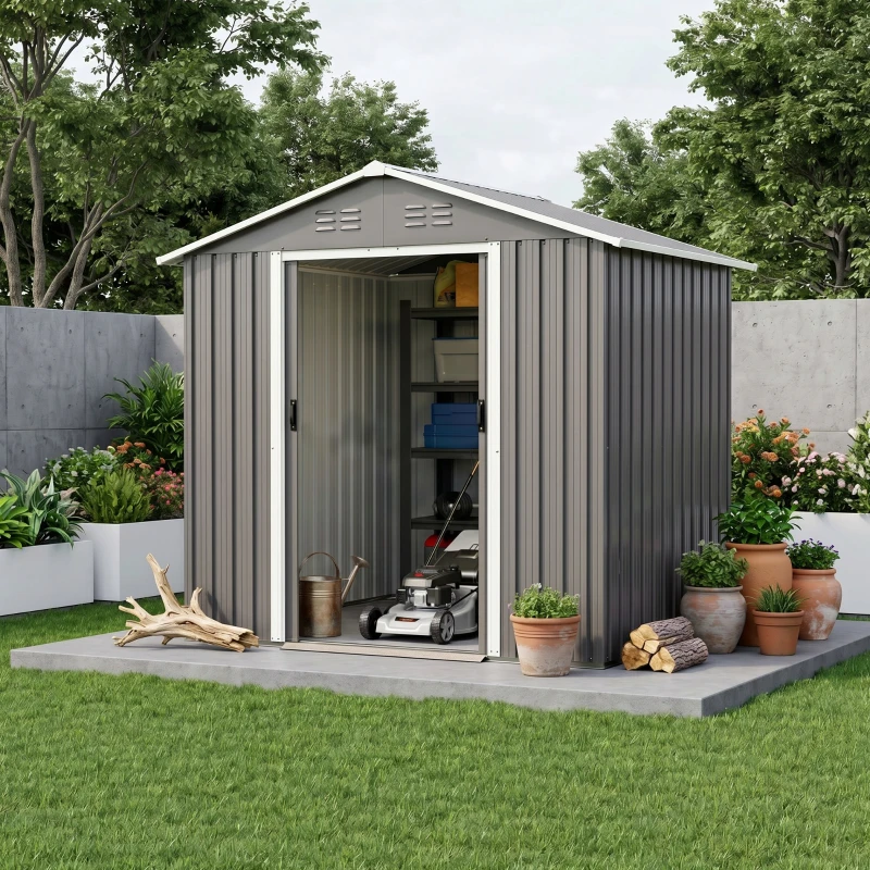 Outsunny 6.5 x 3.5ft Metal Garden Storage Shed - Light Grey