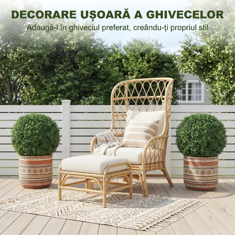 HOMCOM Plante Decorative Artificiale din Buxus cu 682 de Frunze, Rezistente la UV, Înălțime 42 cm