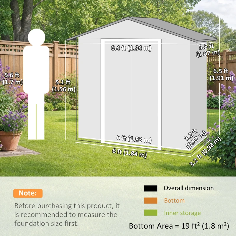 Outsunny 6.5 x 3.5ft Metal Garden Storage Shed - Light Grey