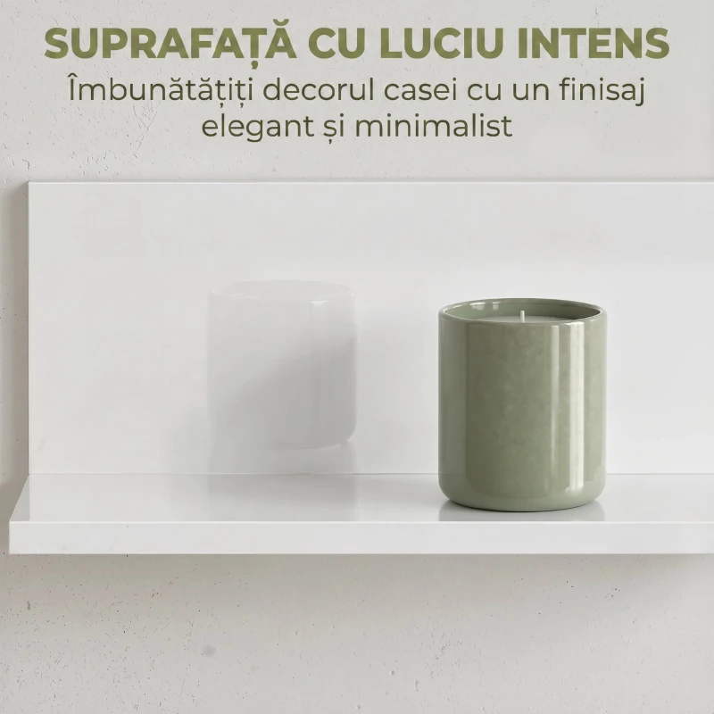 HOMCOM Etajeră de Perete 127 cm cu Finisaj Lucios, din Lemn, Alb Lucios