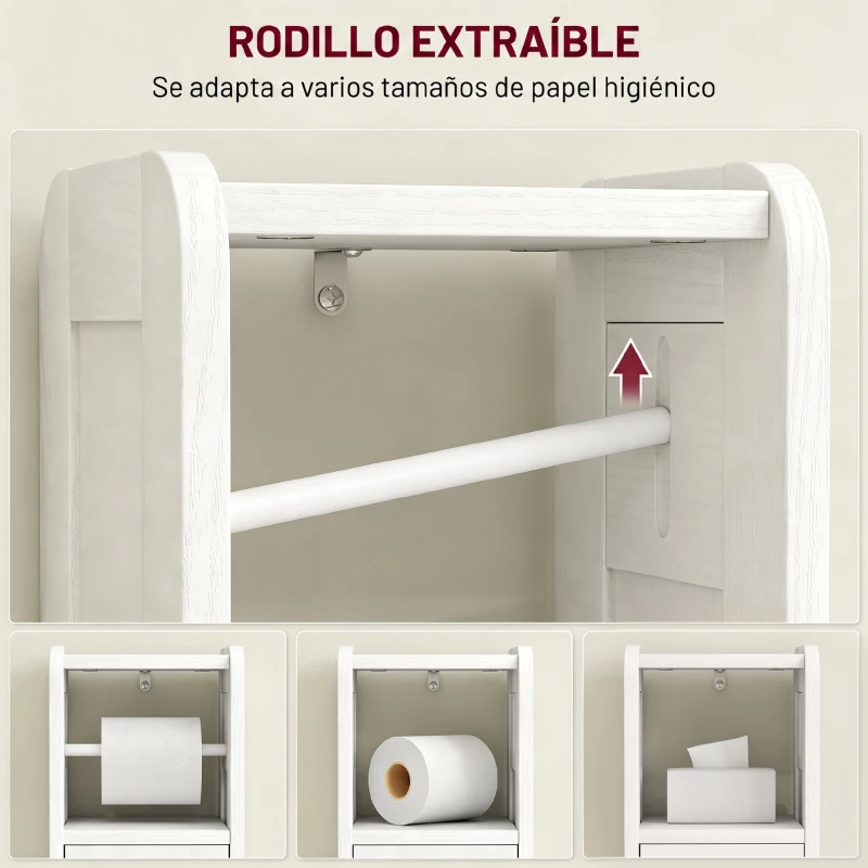 HOMCOM Armario de Baño Estrecho Mueble Auxiliar de Baño con Estante Ajustable y Portarrollos de Papel 21x20x79 cm Blanco