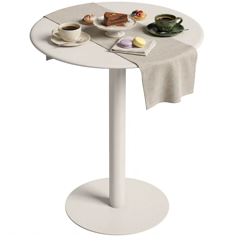 HOMCOM Runder Küchentisch für 2 Personen mit Stahlgestell, platzsparend, 60 x 60 x 72 cm, Beige