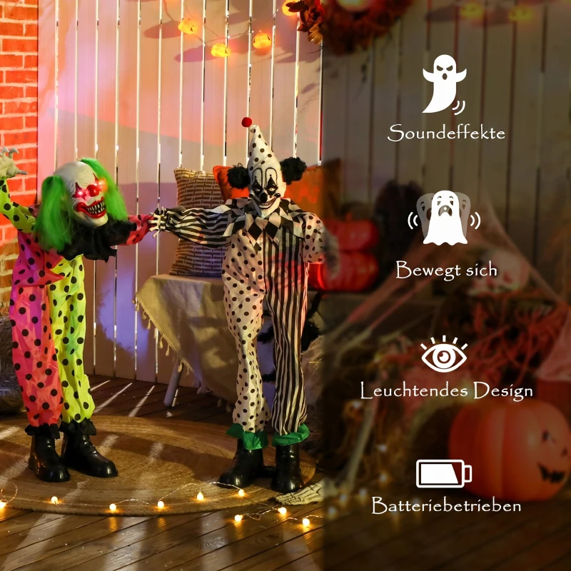 Outsunny Stapelbare Halloween-Animatronics-Clowns mit roten leuchtenden Augen für Indoor-Party-Requisiten
