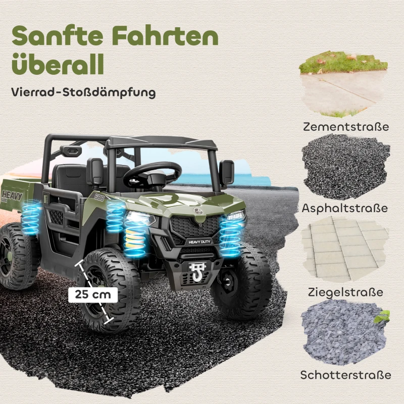 AIYAPLAY Elektrofahrzeug, 2 Motoren, Kofferraum, UTV-Design, Musikfunktion, Grün