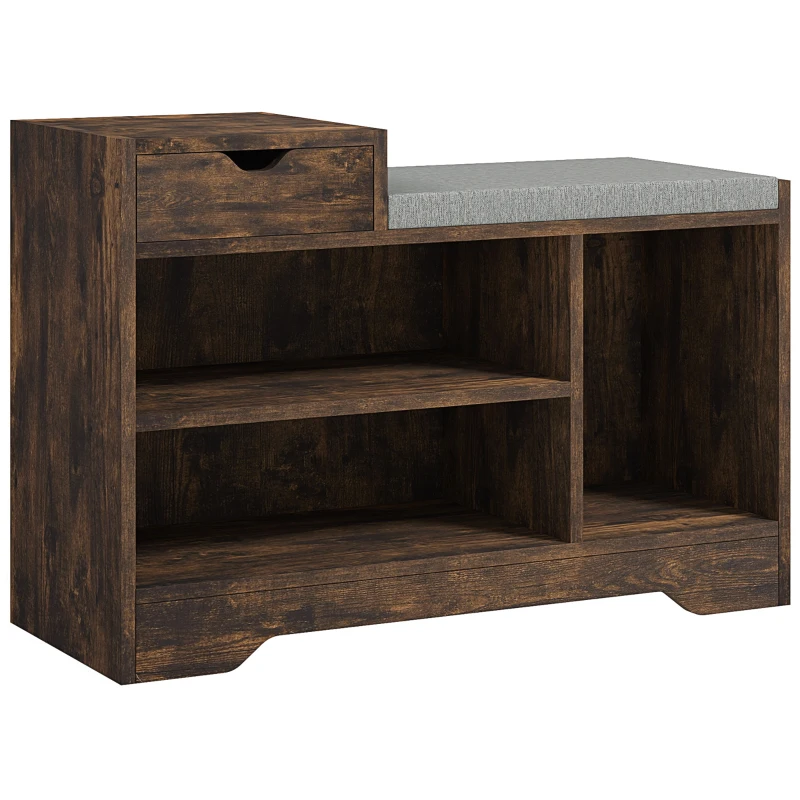 HOMCOM Möbel und Schuhbank, 1 Schublade und 3 Fächer, Kapazität 5 Paar, MDF, 76,5 x 30 x 52 cm, Braun