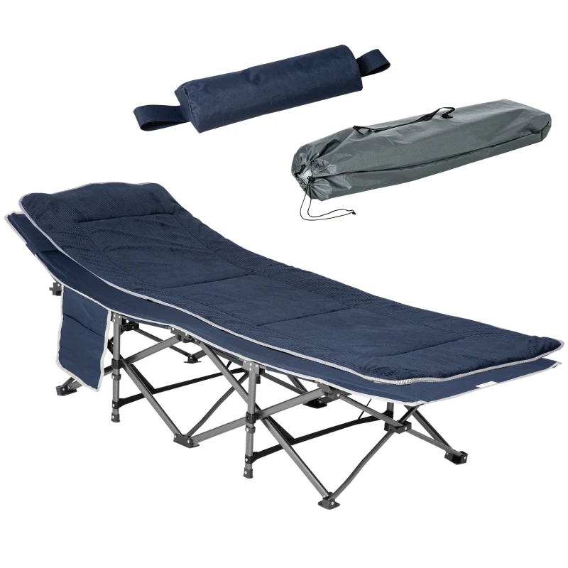 Outsunny Campingbett, klappbares Feldbett mit Kopfkissen, 188 x 64,5 x 53 cm, Dunkelblau