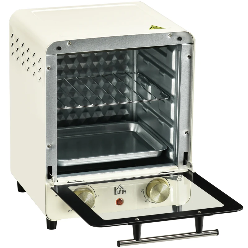 HOMCOM mini-oven 15L, pizzaoven, 1000 W elektrische mini-oven inclusief bakplaatset, kruimelbak, 1 uur Timer, 60-230 ℃, crèmewit
