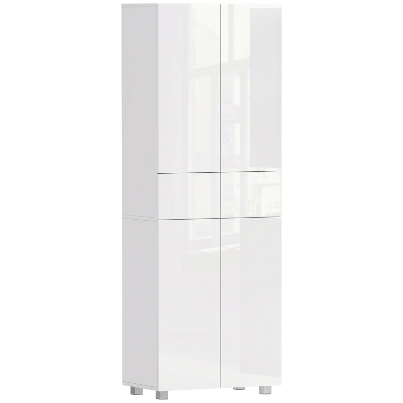 HOMCOM Armoire de cuisine meuble de rangement buffet 4 portes avec étagères réglables - dim. 60L x 35l x 170H cm blanc laqué(m-11)