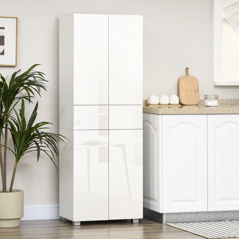 HOMCOM Armoire de cuisine meuble de rangement buffet 4 portes avec étagères réglables - dim. 60L x 35l x 170H cm blanc laqué(m-10)