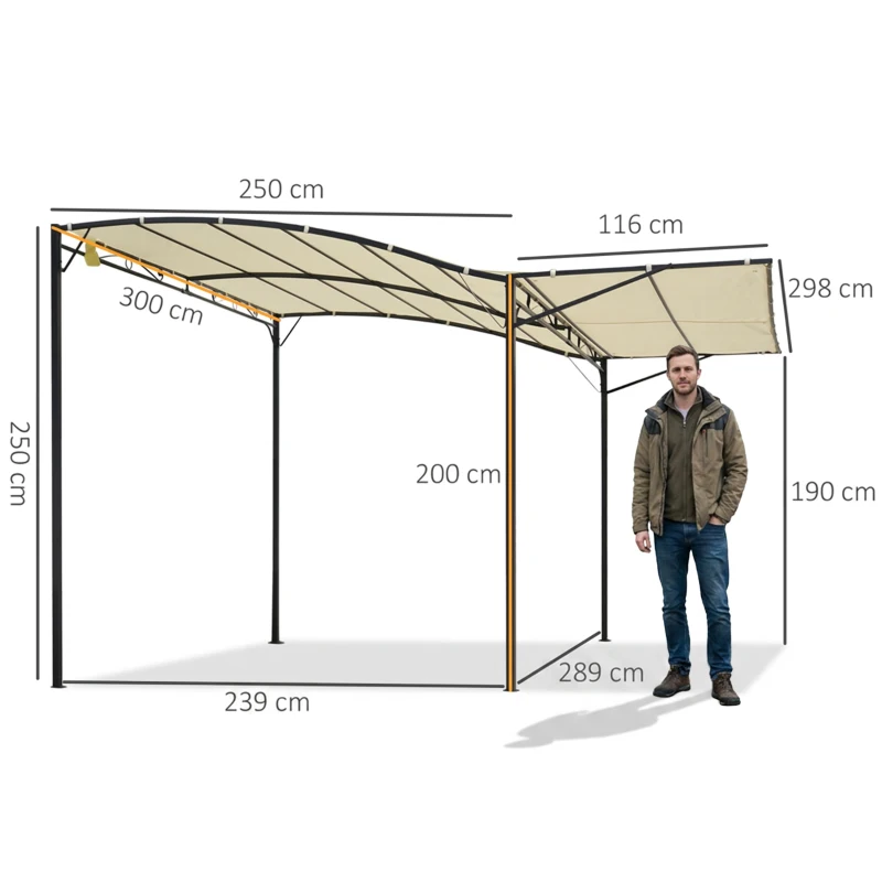 Outsunny Pavillon mit klappbarer Dacherweiterung wetterfest 3 x 2,5 m Cremeweiß