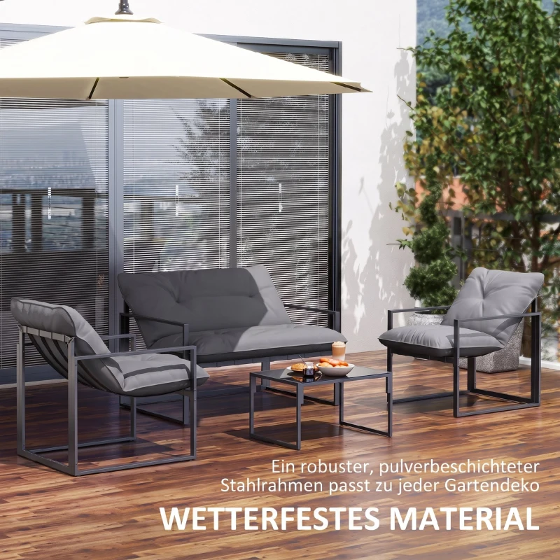 Outsunny Buitenzonnig Tuin Loungeset 4-stuurs Tuinmeubelset 114x70cm, grijs + zwart