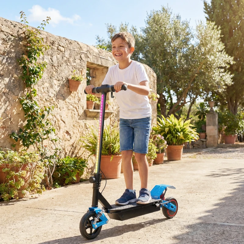 AIYAPLAY Foldable Kids Electric Scooter with LCD Display, Dual Shock Absorption, Up to 15 KM/H, Max Range 6 KM for Age 6-14, Blue