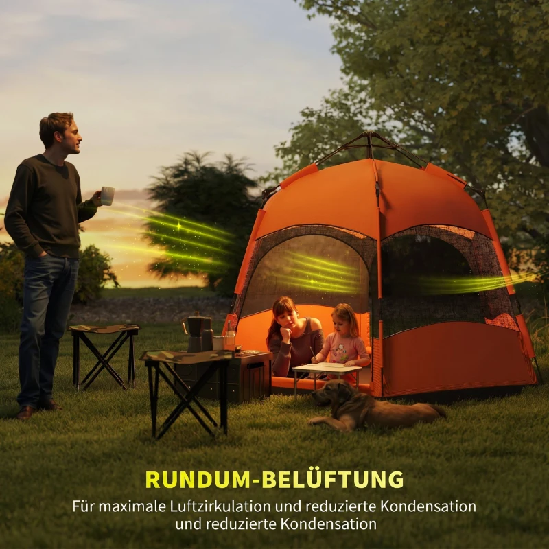 Outsunny Quick-Up Waterdicht Maken Tent - Dubbelwandige Familie Tent voor 4-6 Personen, Snel Op Te Zetten