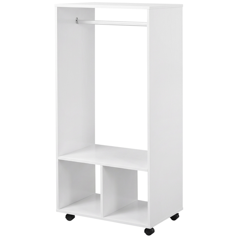 HOMCOM Mobiler Kleiderschrank Garderobe Schrank mit Regal 4 Schwenkräder für Wohnzimmer Schlafzimmer, Aluminiumlegierungen, 60 x 40 x 128 cm, Weiß