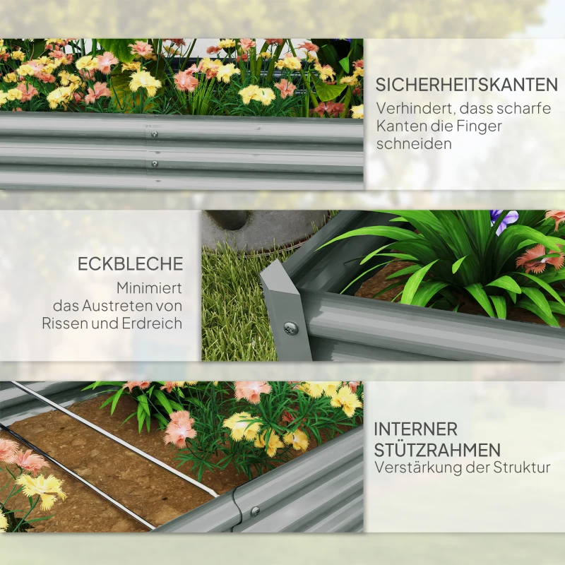 Outsunny Verhoogd Staal Tuinbed, Weerbestendig Plantenbed met Anti-Snijrand,