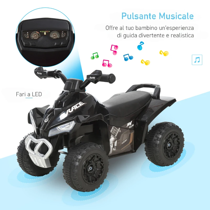 HOMCOM Mini Quad per Bambini 18-36 Mesi a Spinta Manuale con Musiche Integrate e Ampia Impugnatura in PP e Metallo, Nero